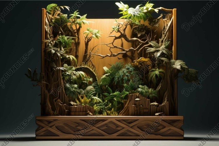 Miniature indoor garden in wooden box display example image 1