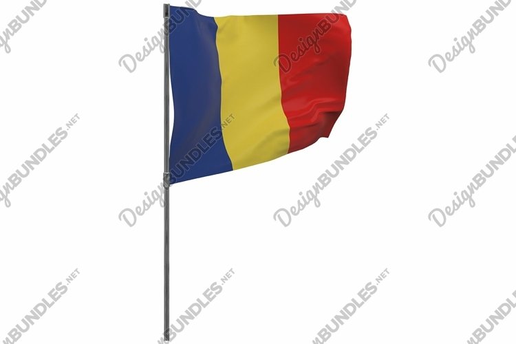 Chad flag on pole. Waving banner isolated.