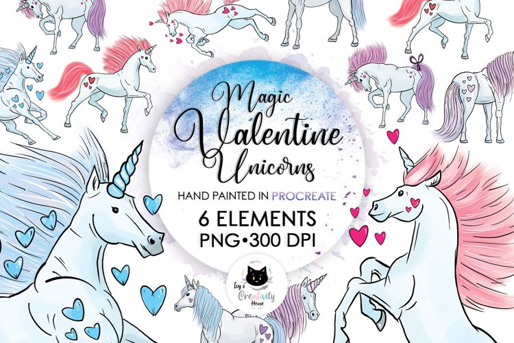 Valentine Unicorn PNG Sublimation Bundle | Magic Unicorn Set example image 1