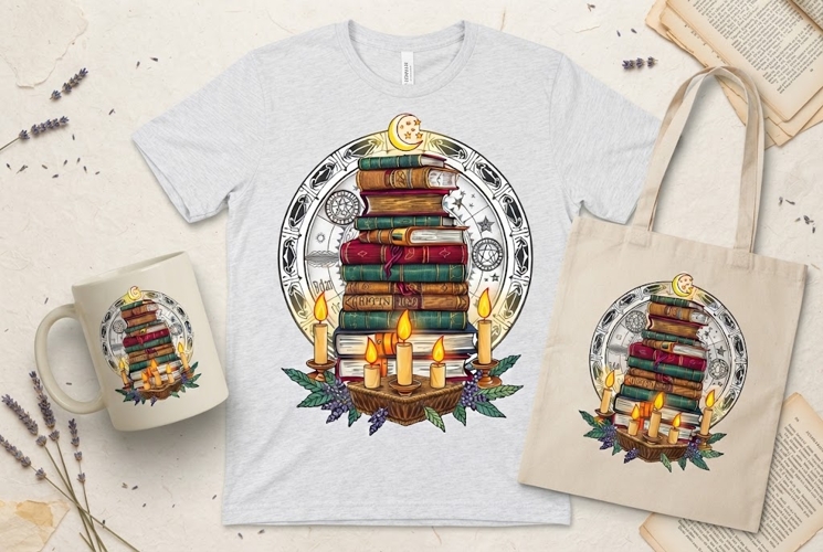 Gothic Books PNG | Magical Candle Library Halloween Clipart
