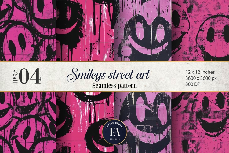 Neon Pink Smiley Face Digital Paper |Street graffiti Pattern