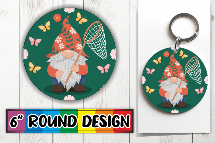 Sweet Keychain Circle Sublimation, Spring Gnomes