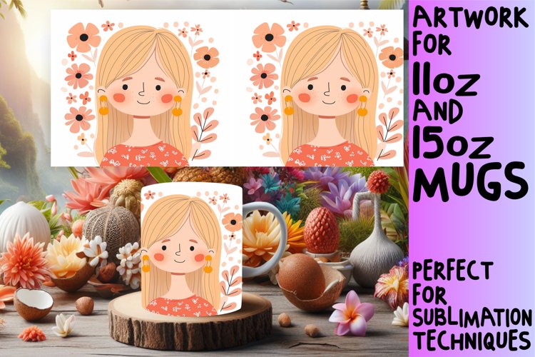 Elegant Watercolor Woman Mug Wrap Sublimation 11oz/15oz example image 1