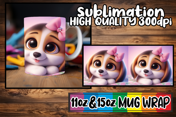 Cheerful sunsets sublimation mug wrap, 3D Dog