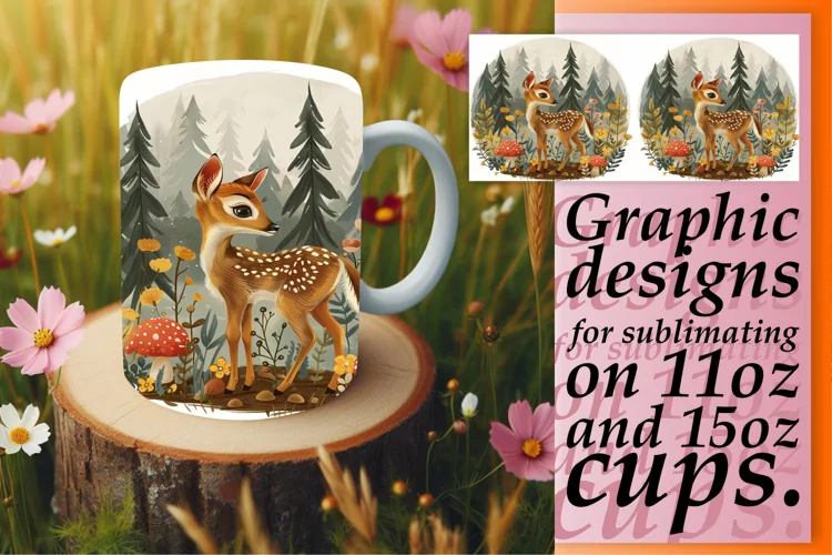 Deer Watercolor Spring Design Mug Wrap Sublimation