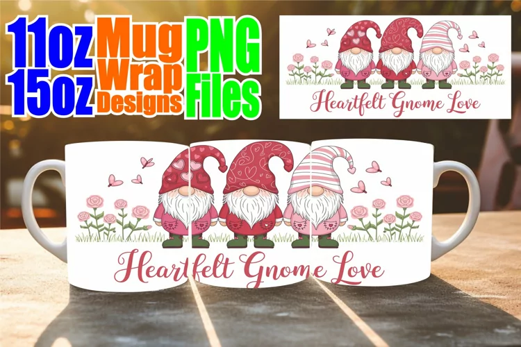 Cheerful smiles 11oz 15oz sublimation wrap, Love Gnome