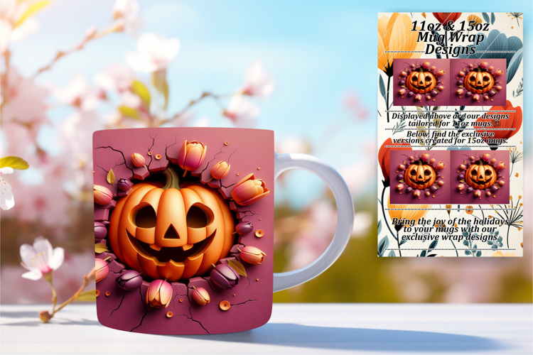 Sweet 15oz Mug Wrap Png Artwork , 3D Pumpkin