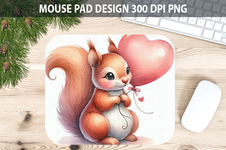 Watercolor Squirrel Mouse Pad Sublimation - Valentines PNG