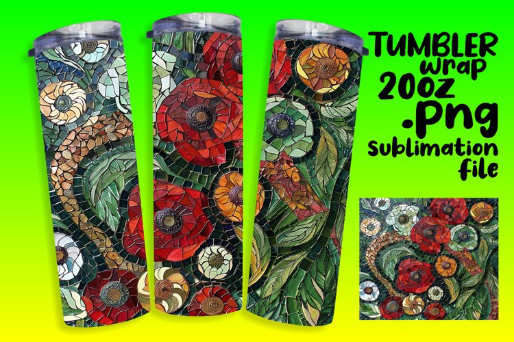 Glittery Flower Tumbler Wrap Sublimation Design 20oz