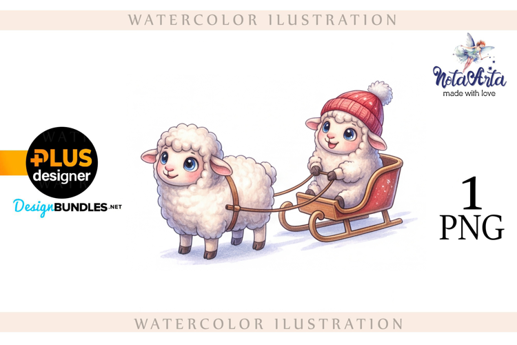 Christmas Sheep in Watercolor Style