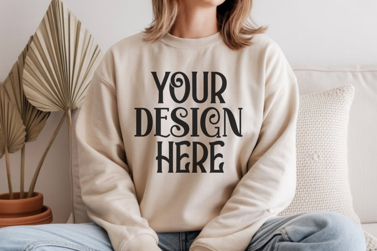 Sand Gildan 18000 Sweatshirt Model Mockups