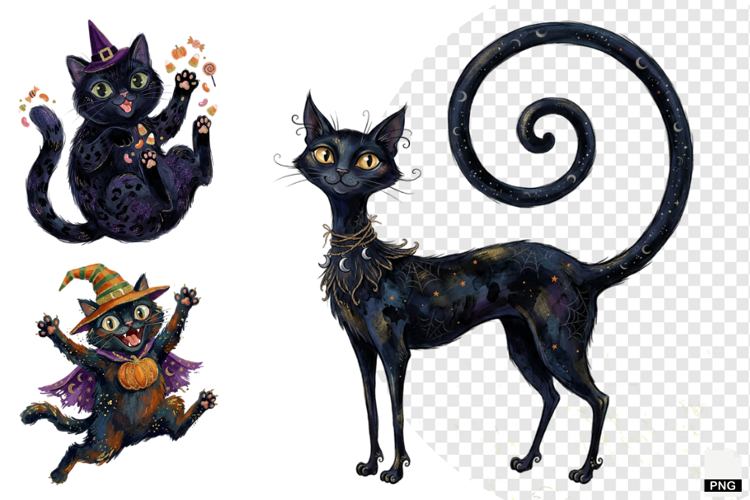 Whimsical Halloween Cats PNG