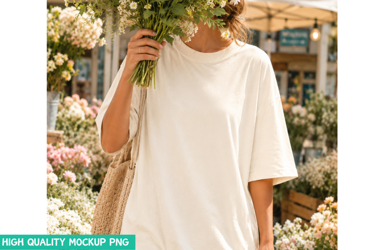 Blank Cream Oversized Shirt Mockup Floral Market PNG File