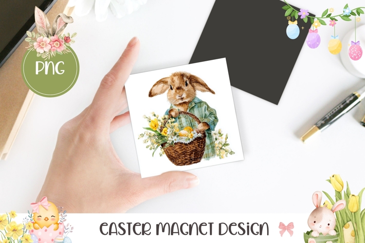 Easter Bunny PNG, Easter Basket Square Coaster Sublimation