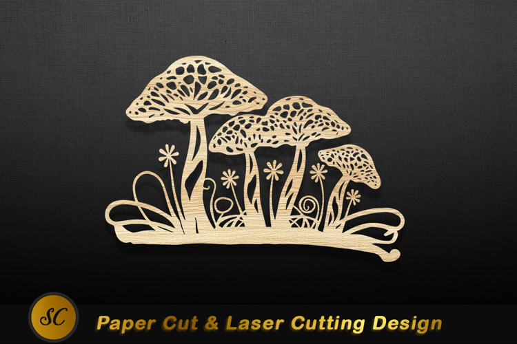 Wooden mushroom forest flora design nature Laser cut