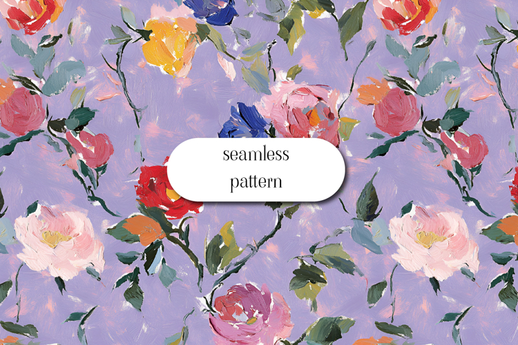 Impressionist Floral Seamless Pattern on Lavender