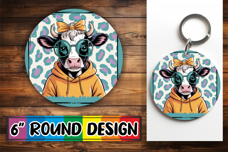 Joyful Sublimation Circle Designs, Cute Cow