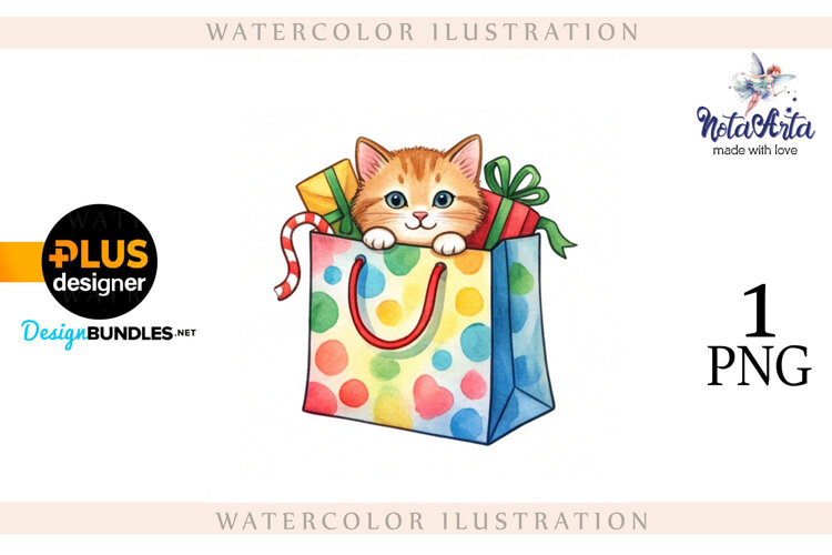 Christmas Kitten in Watercolor Style example image 1