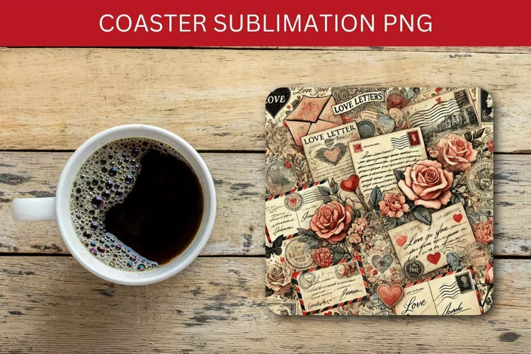 valentine square coaster - vintage postcard