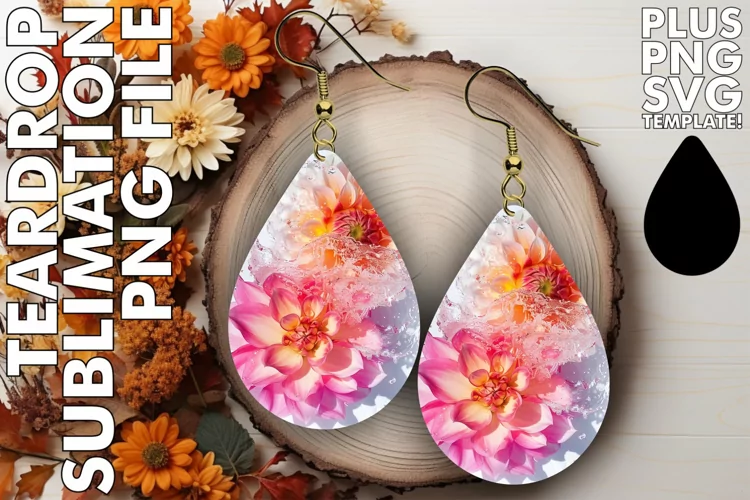 Tranquil Tide: Floral Sublimation Teardrop Earrings Designs
