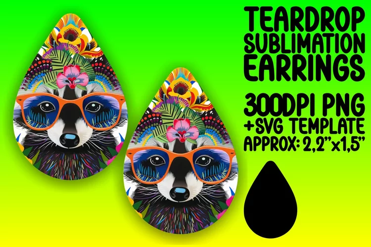 Raccoon & Flower Design Wrap for Teardrop Earrings