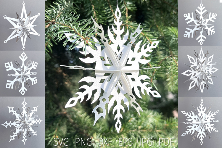 Christmas ornament snowflake svg, 3D Paper Cut Template svg