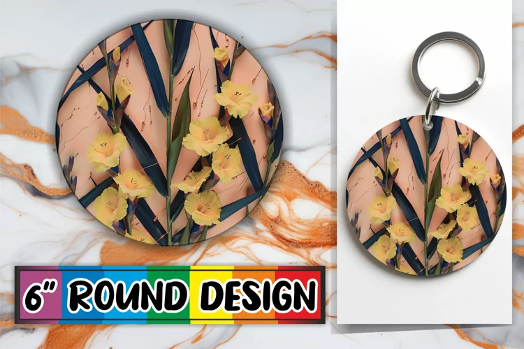 Glittery Petal Paradise Round Design Summer Style Keychain