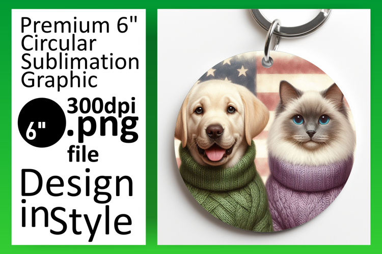 Cute Circle PNG Keychain Design , Dog and cat