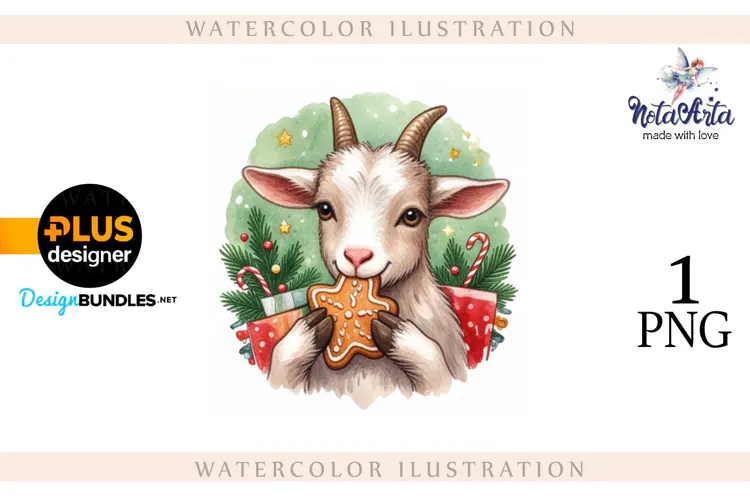 Christmas Goat in Watercolor Style