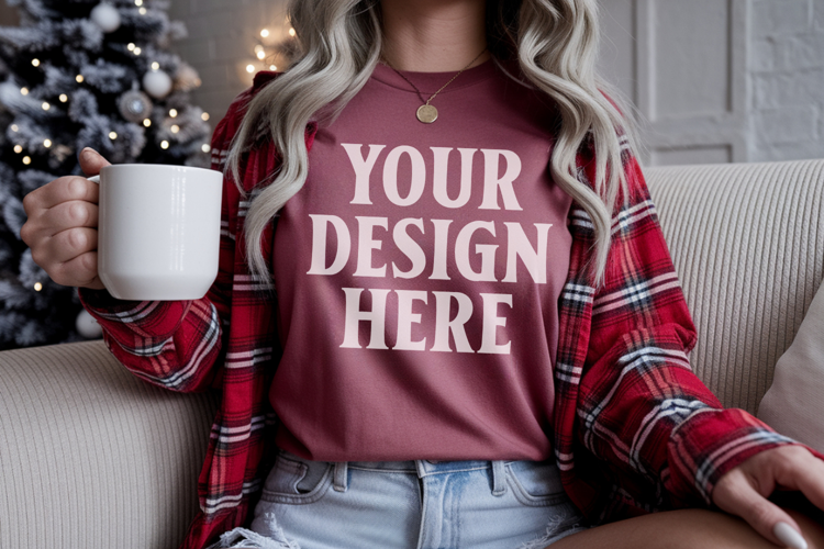 Red Comfort Colors 1717 Christmas Shirt Mockup, Cozy