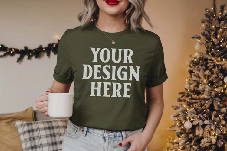 Comfort Colors 1717 Blue Spruce Christmas T-Shirt Mockup, Bo
