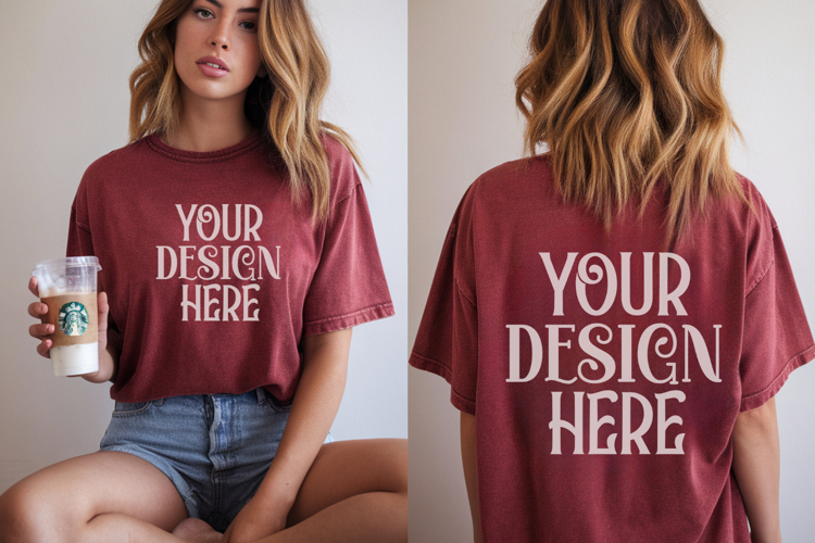 Crimson Comfort Colors 1717 Front   back T shirt Mockup