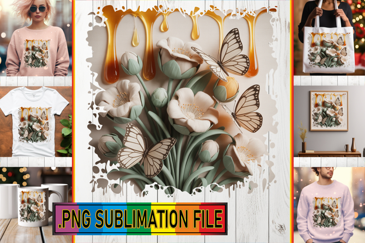 Joyful TOTE BAG Sublimation PNG, 3D Flowers
