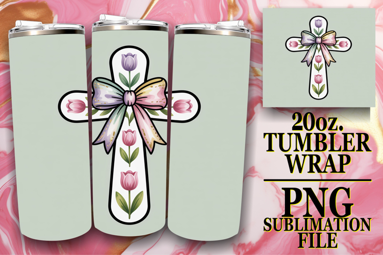 Cheerful evenings 20oz tumbler wrap, Cross and Bow