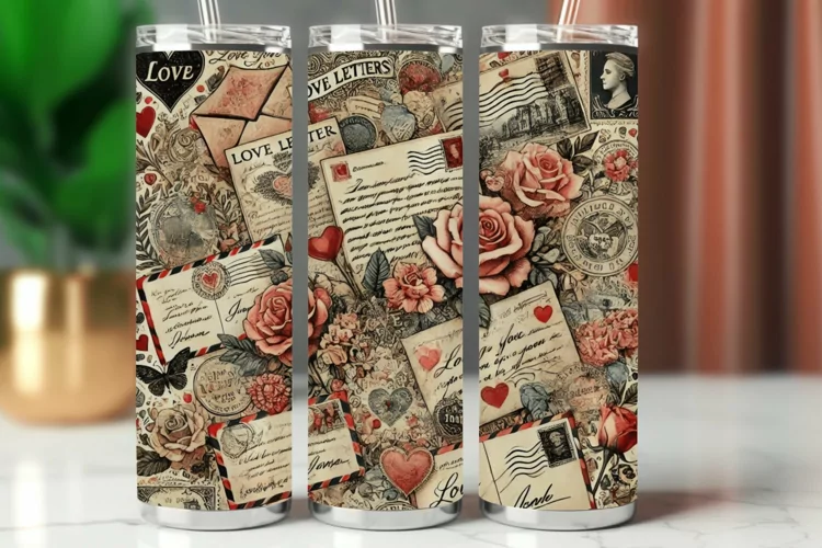 Valentine Tumbler Wrap 20 oz - vintage postcard