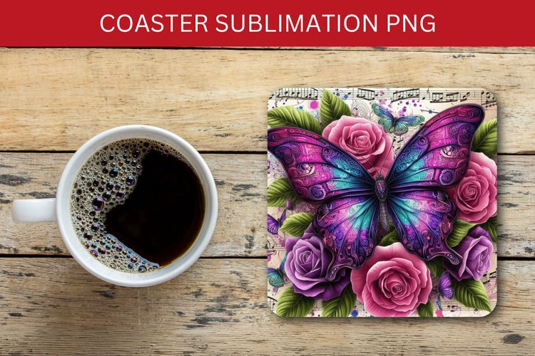 square coaster - floral butterfly