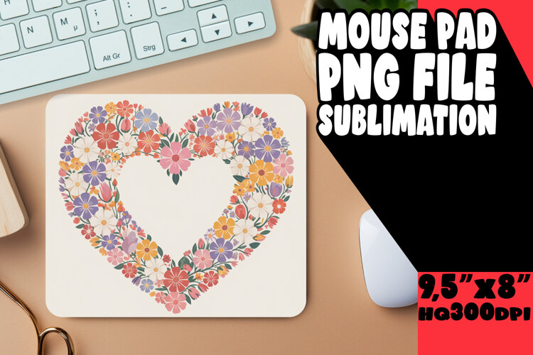 Playful Mouse Pad Sublimation PNG, Flowers Heart example image 1