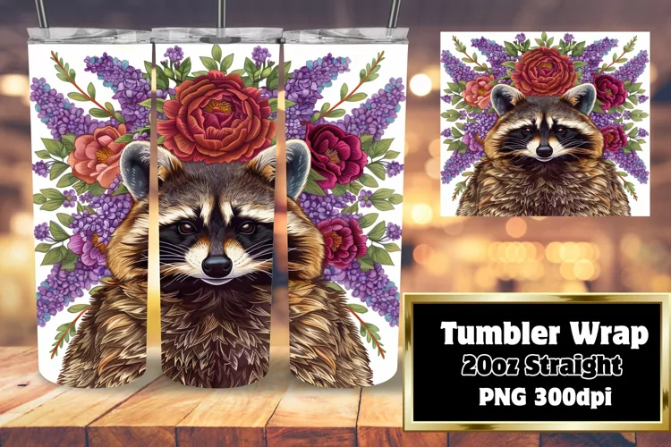 Bright Raccoon with Flowers Sublimation Tumbler Wrap