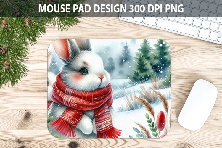 Rabbit Mouse pad Sublimation - Christmas Animal PNG Design