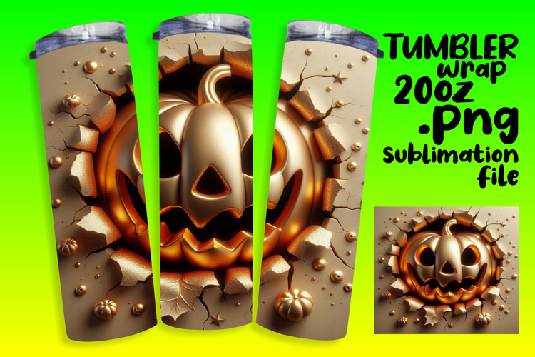 VIBRANT 20oz Tumbler Artwork for Sublimation , 3D Pumpkin
