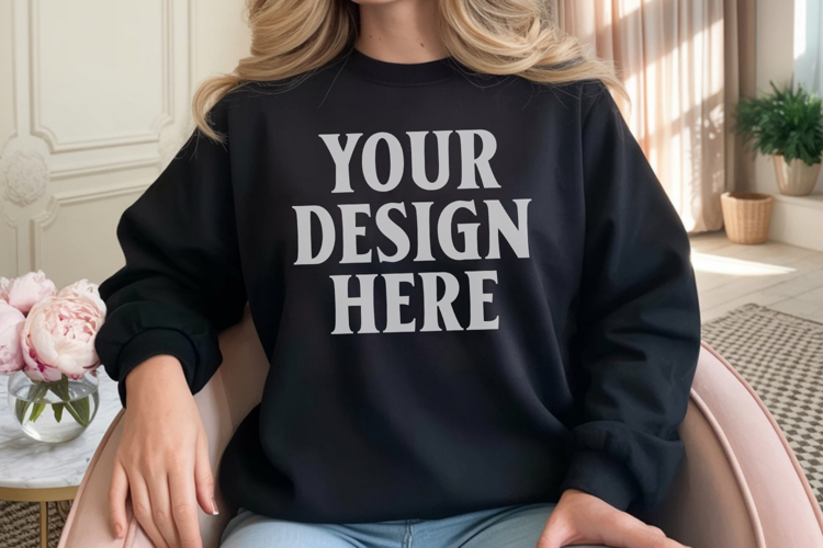 Black Gildan 18000 Crewnwck Sweatshirt Mockup, gildan 18000