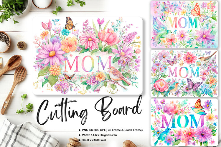 Mom Flower Cutting Board Mother's Day Kitchen Board Gift_95 example image 1