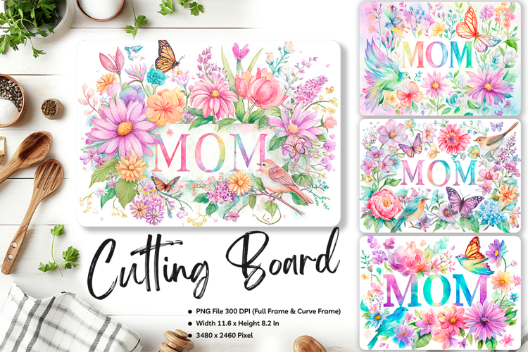 Mom Flower Cutting Board Mother's Day Kitchen Board Gift_95