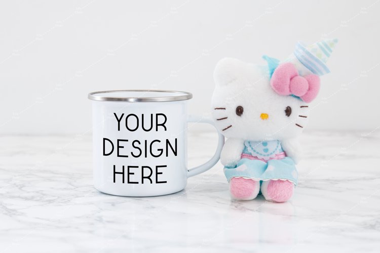 Mug Mockup Blank White Enamel Coffee Cup Hello Kitty Plush example image 1