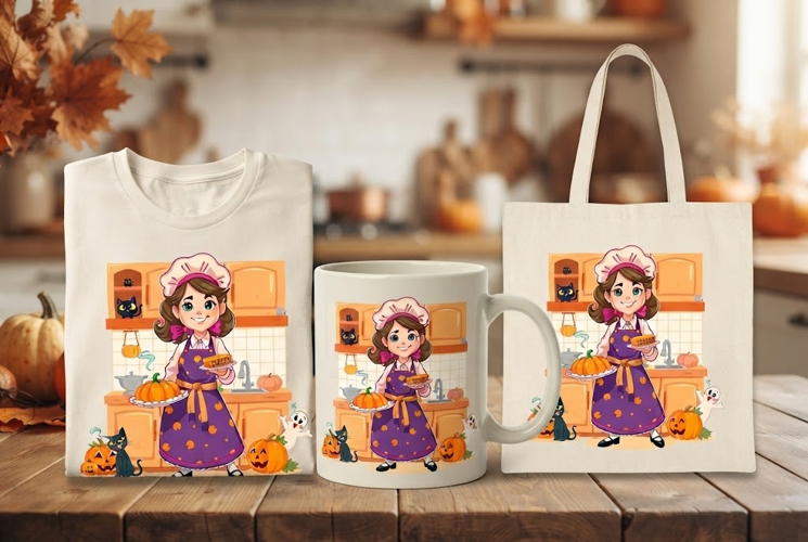 Halloween Baker Girl PNG | Pumpkin Pie Chef Clipart