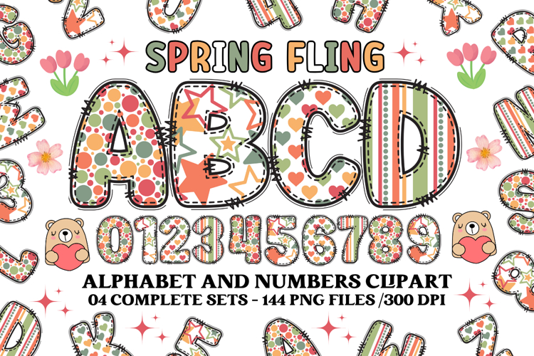Spring Fling Alphabet png, letters doodle, spring clipart