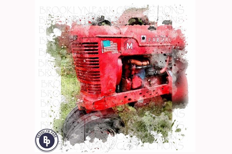 Watercolor Farm Tractor Art, Sublimation PNG example image 1