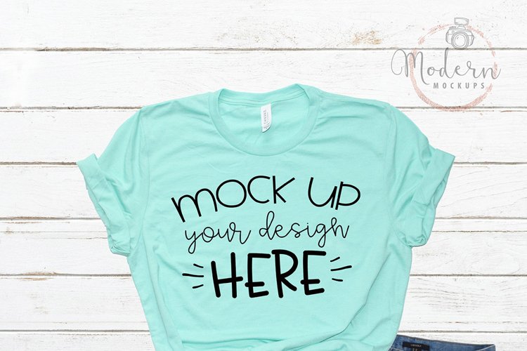 Mock up Bella Canvas 3001 Heather Mint Unisex Mockup