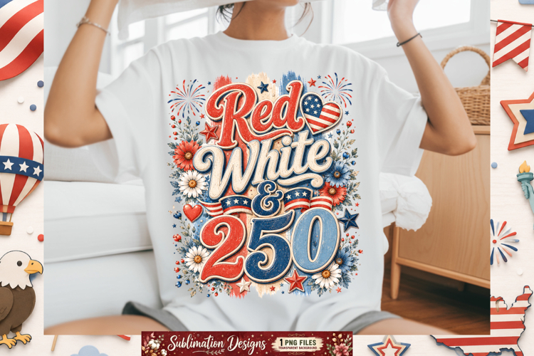 Red White & 250 Sublimation Design,4th of july Sublimation