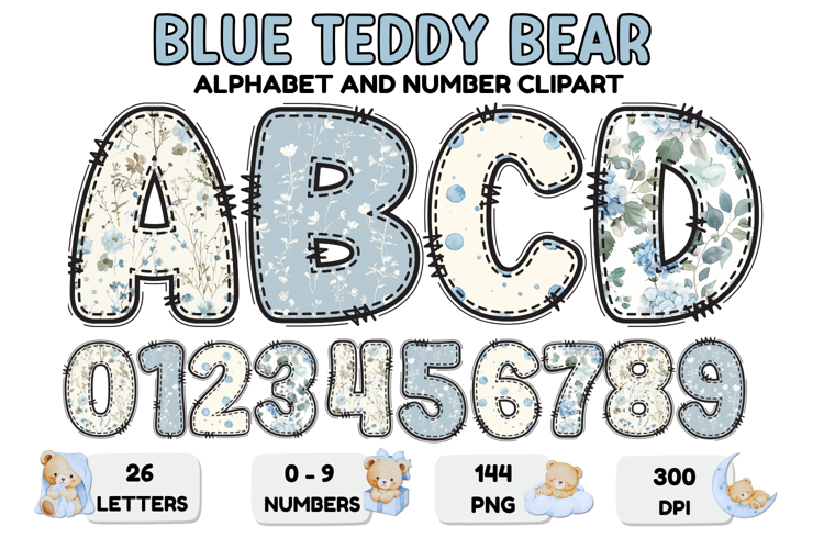 Blue Teddy Bear Alphabet PNG - Letters & Numbers Clipart